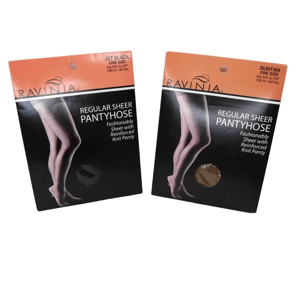 RAVINIA One Size Regular Sheer Pantyhose 2 Pair Suntan Jet Black